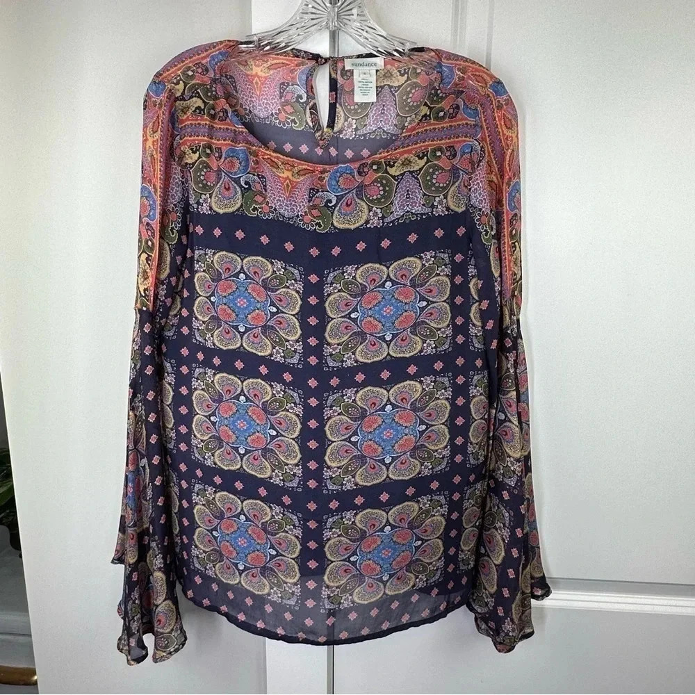 Sundance Sensational Times Scarf Print Bell Sleeves‎ size Small Bohemian